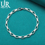 925 Silver Grid Chain Bracelet for Women Wedding Charm Jewelry