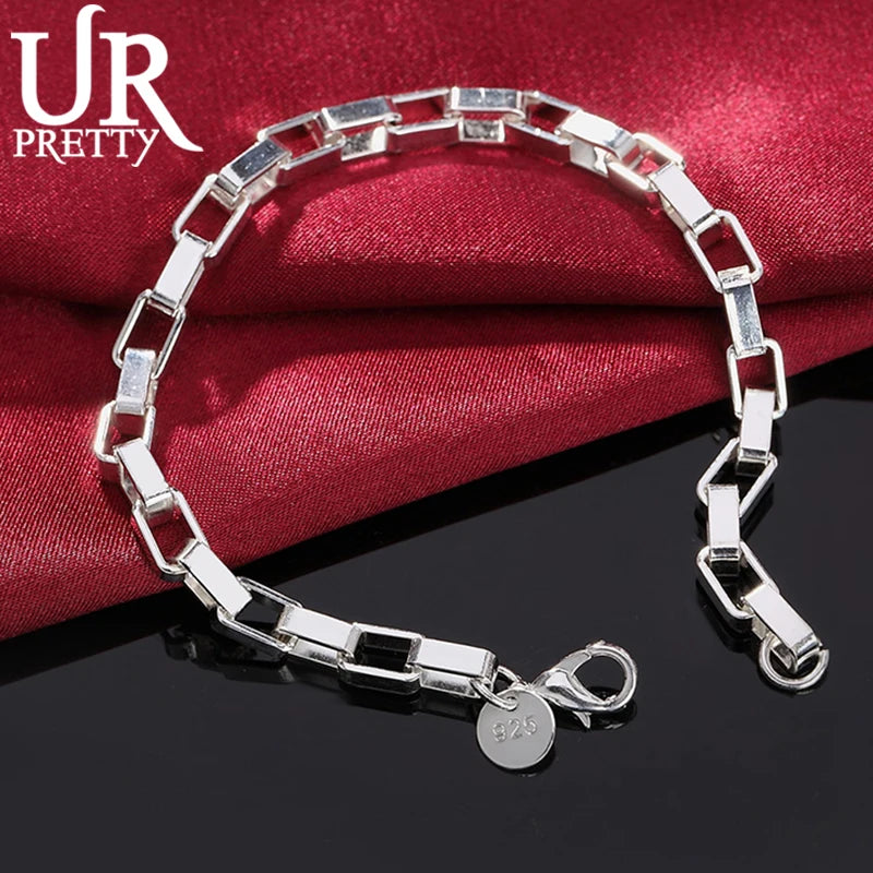 925 Silver Grid Chain Bracelet Wedding Jewelry