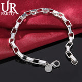 925 Silver Grid Chain Bracelet Wedding Jewelry