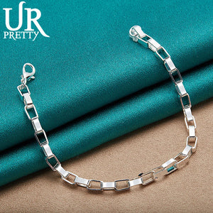 925 Silver Grid Chain Bracelet for Women Wedding Charm Jewelry