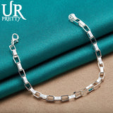 925 Silver Grid Chain Bracelet for Women Wedding Charm Jewelry