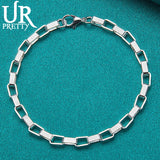 925 Silver Grid Chain Bracelet for Women Wedding Charm Jewelry