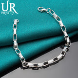 925 Silver Grid Chain Bracelet Wedding Jewelry
