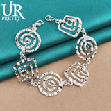 925 Silver Square Thread Chain Bracelet for Party Wedding