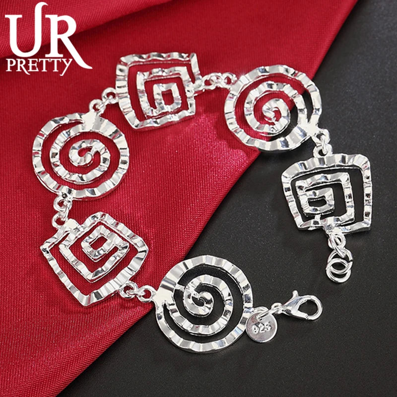 925 Sterling Silver Geometric Square Chain Bracelet Wedding Jewelry