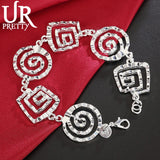 925 Sterling Silver Geometric Square Chain Bracelet Wedding Jewelry