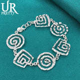 925 Silver Square Thread Chain Bracelet for Party Wedding