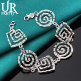 925 Sterling Silver Geometric Square Chain Bracelet Wedding Jewelry