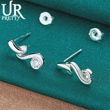 925 Silver Zircon Stud Earring Geometry Shape Women Wedding Party Jewelry