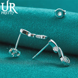 925 Silver Zircon Stud Earring Geometry Shape Women Wedding Party Jewelry