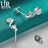 925 Silver Zircon Stud Earring Geometry Shape Women Wedding Party Jewelry