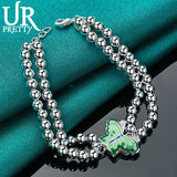 925 Silver Green Butterfly Pendant Bracelet Wedding Charm Jewelry