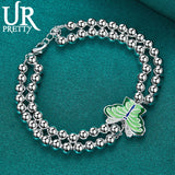 925 Silver Green Butterfly Pendant Bracelet Wedding Charm Jewelry
