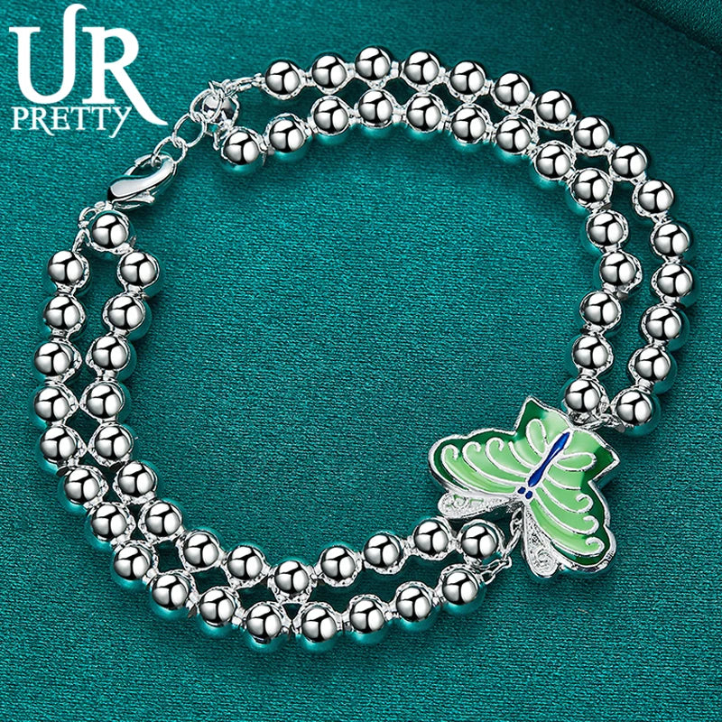 925 Silver Green Butterfly Pendant Bracelet Wedding Charm Jewelry