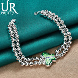 925 Silver Green Butterfly Pendant Bracelet Wedding Charm Jewelry