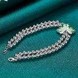 925 Silver Green Butterfly Pendant Bracelet Wedding Charm Jewelry