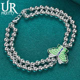 925 Silver Green Butterfly Pendant Bracelet Wedding Charm Jewelry