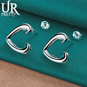 925 Silver Half Heart Shape Stud Earring Women Wedding Engagement