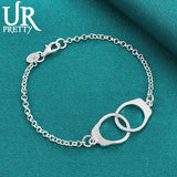 925 Silver Handcuffs Chain Bracelet Women Wedding Engagement