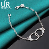 925 Silver Handcuffs Chain Bracelet Women Wedding Party Charm Jewelry