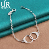 925 Silver Handcuffs Chain Bracelet Women Wedding Engagement