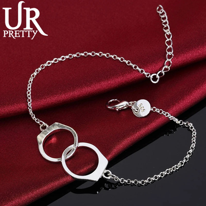 925 Silver Handcuffs Chain Bracelet Women Wedding Party Charm Jewelry