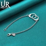 925 Silver Handcuffs Chain Bracelet Women Wedding Engagement