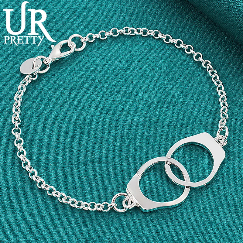 925 Silver Handcuffs Chain Bracelet Women Wedding Engagement