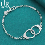 925 Silver Handcuffs Chain Bracelet Women Wedding Engagement