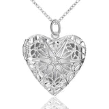 925 Silver Heart Photo Frame Pendant Necklace Snake Chain Wedding Jewelry