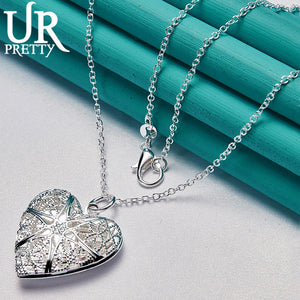 925 Silver Heart Photo Frame Pendant Necklace Snake Chain Wedding Jewelry