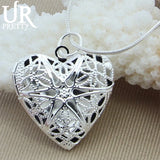 925 Silver Heart Photo Frame Pendant Necklace Snake Chain Wedding Jewelry