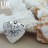 925 Silver Heart Photo Frame Pendant Necklace Snake Chain Wedding Jewelry