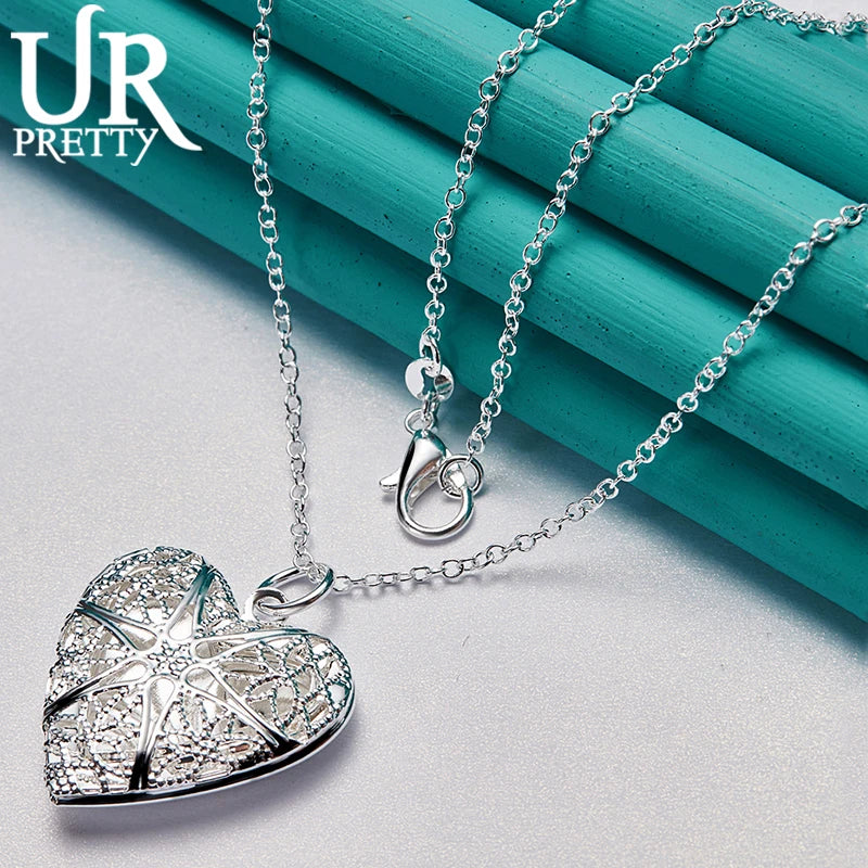 925 Silver Heart Photo Frame Pendant Necklace Snake Chain Wedding Jewelry