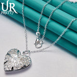 925 Silver Heart Photo Frame Pendant Necklace Snake Chain Wedding Jewelry