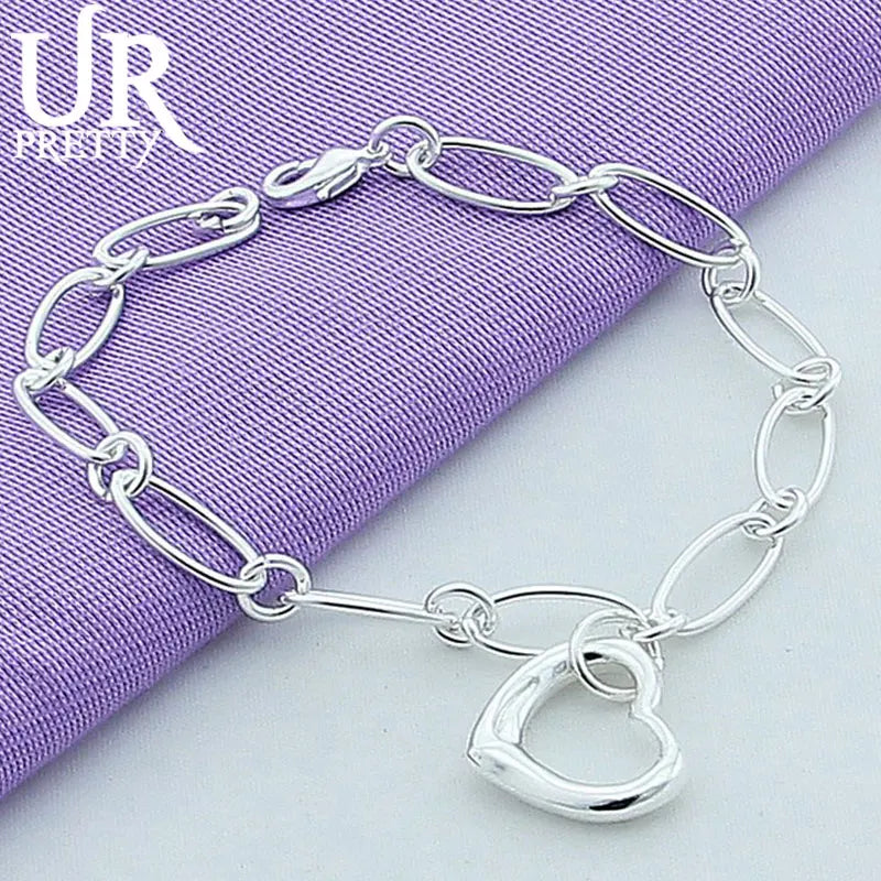 925 Silver Heart Pendant Bracelet For Women Charm Jewelry