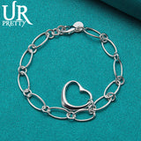 925 Silver Heart Pendant Bracelet For Women Charm Jewelry