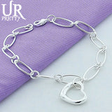 925 Silver Heart Pendant Bracelet For Women Charm Jewelry