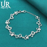 925 Silver Heart To Heart Hollow Chain Bracelet Women Wedding Jewelry