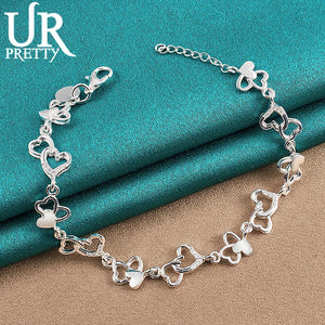 925 Silver Heart To Heart Hollow Chain Bracelet Women Wedding Jewelry