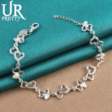 925 Silver Heart To Heart Hollow Chain Bracelet Women Wedding Jewelry