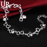 925 Silver Heart To Heart Chain Bracelet for Women