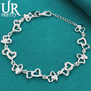 925 Silver Heart To Heart Hollow Chain Bracelet Women Wedding Jewelry