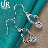 925 Silver Heart Zircon Drop Earring Wedding Party Charm Jewelry