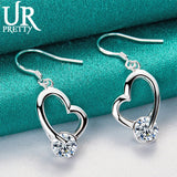 925 Silver Heart Zircon Drop Earring Wedding Party Charm Jewelry
