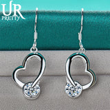 925 Silver Heart Zircon Drop Earring Wedding Party Charm Jewelry