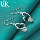 925 Silver Heart Zircon Drop Earring Wedding Party Charm Jewelry