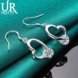 925 Silver Heart Zircon Drop Earring Wedding Party Charm Jewelry