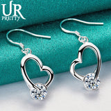 925 Silver Heart Zircon Drop Earring Wedding Party Charm Jewelry