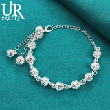 925 Silver Ball Chain Bracelet Wedding Engagement Party Jewelry